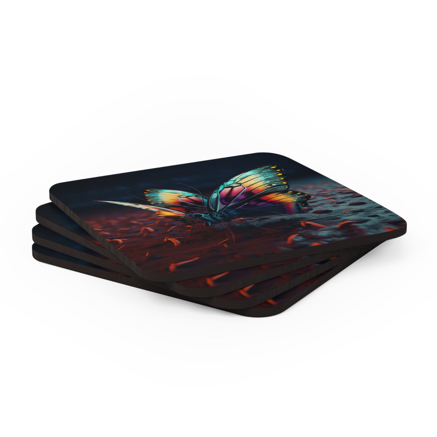 Corkwood Coaster Set Hyper Colorful Butterfly Macro 1