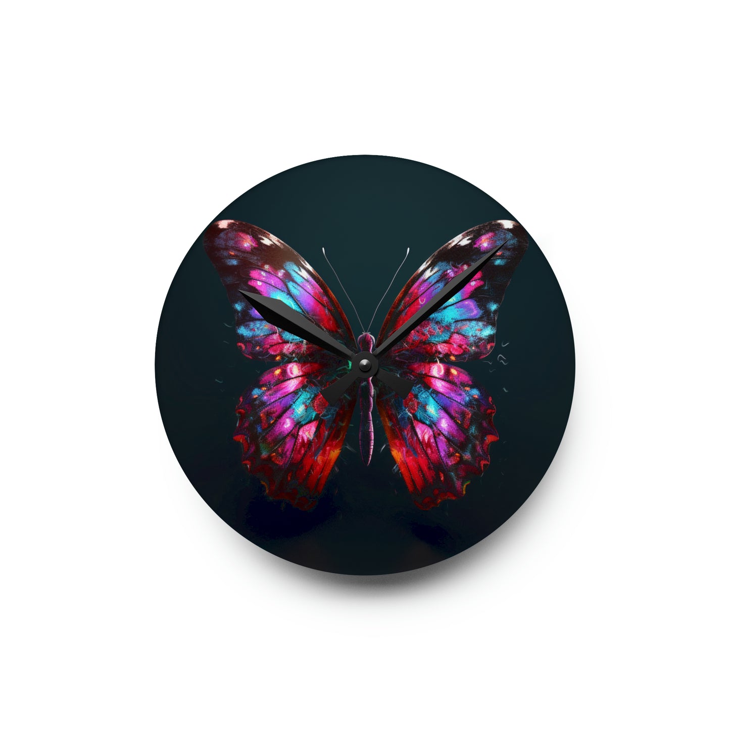 Acrylic Wall Clock Hyper Colorful Butterfly Macro 3