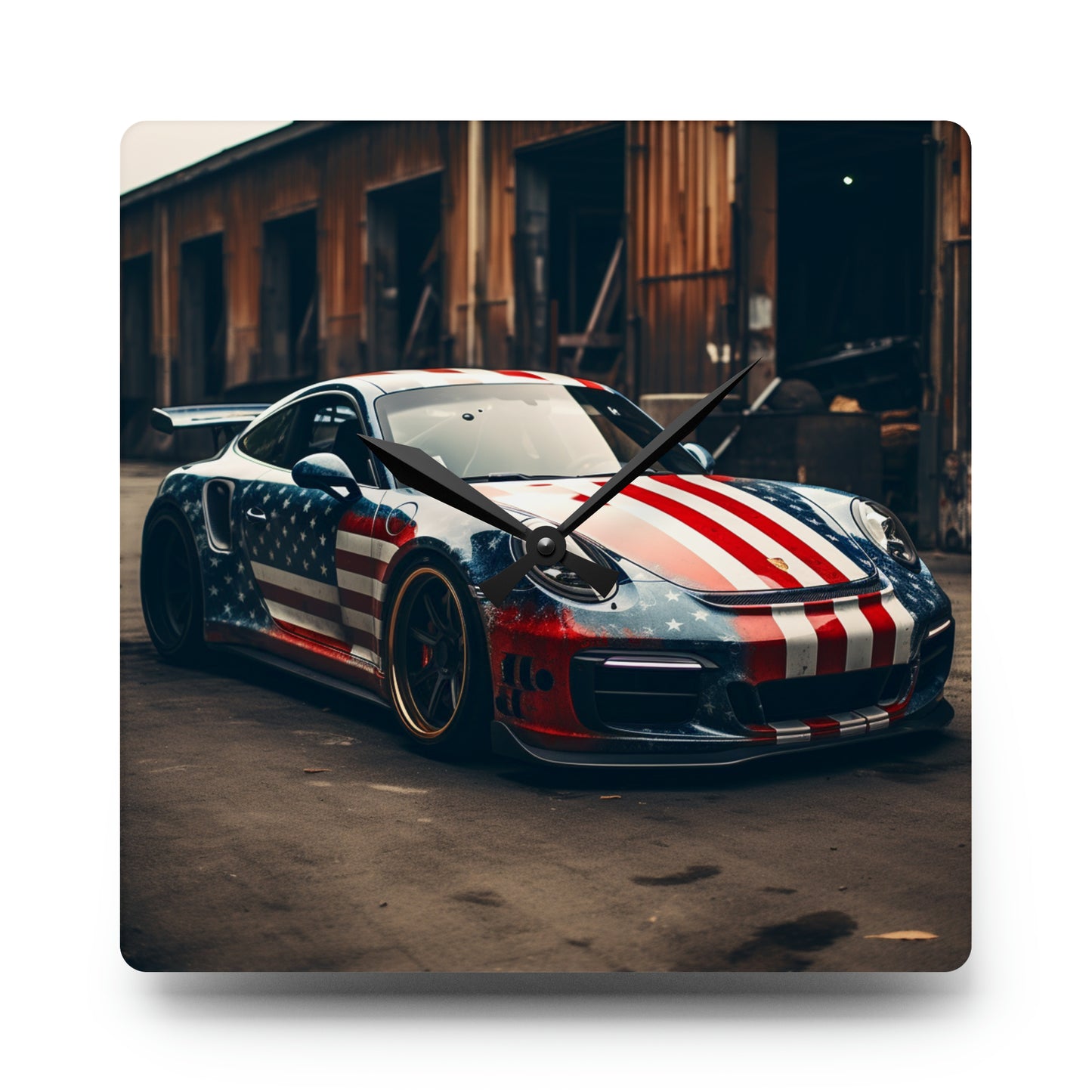 Acrylic Wall Clock American Flag Porsche 3