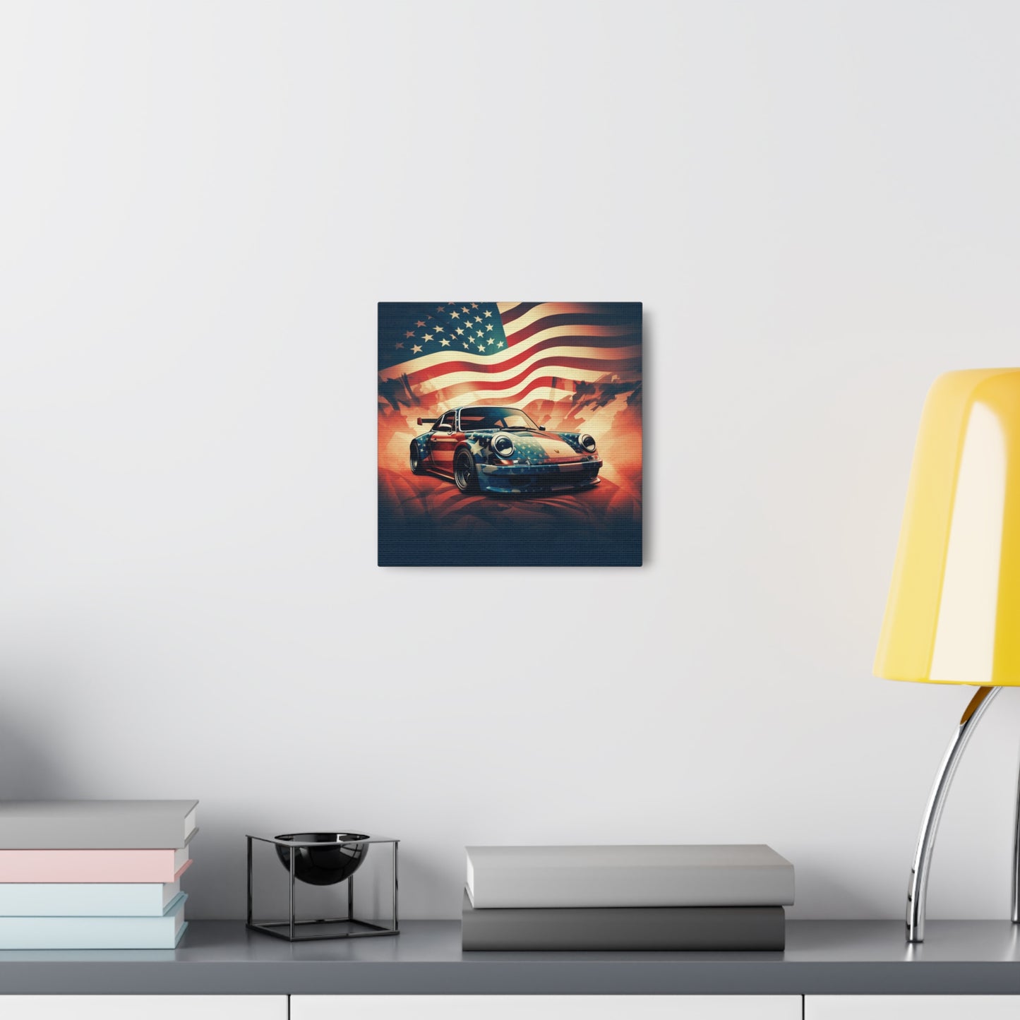 Canvas Gallery Wraps Abstract American Flag Background Porsche 4
