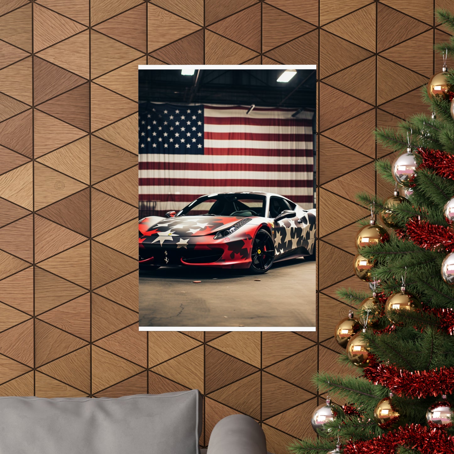 Premium Matte Vertical Posters American Flag Farrari 1