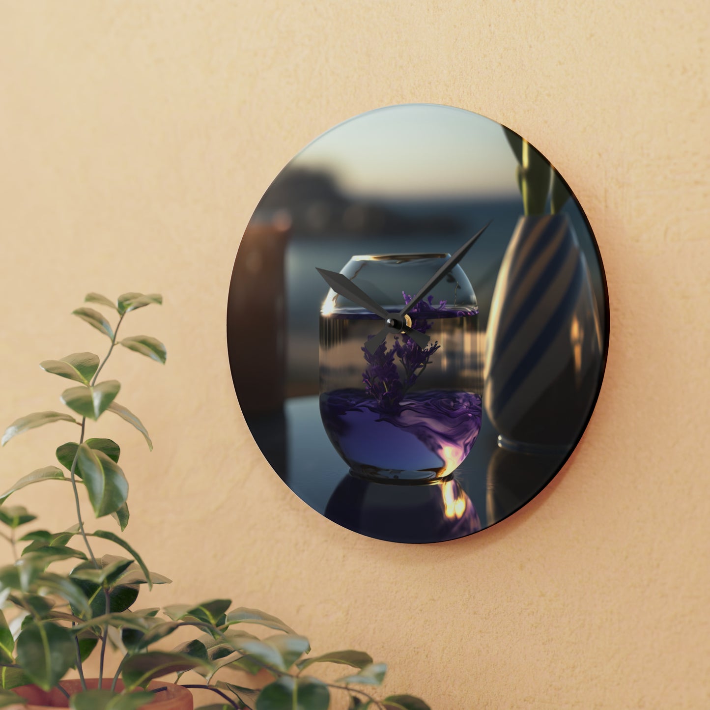 Acrylic Wall Clock Lavender in a vase 1