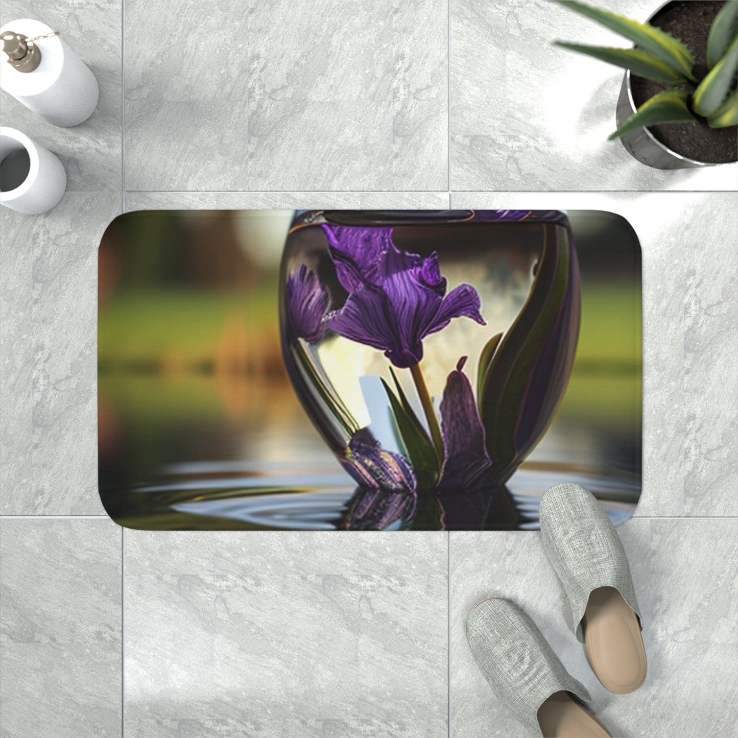 Memory Foam Bath Mat Purple Iris in a vase 3