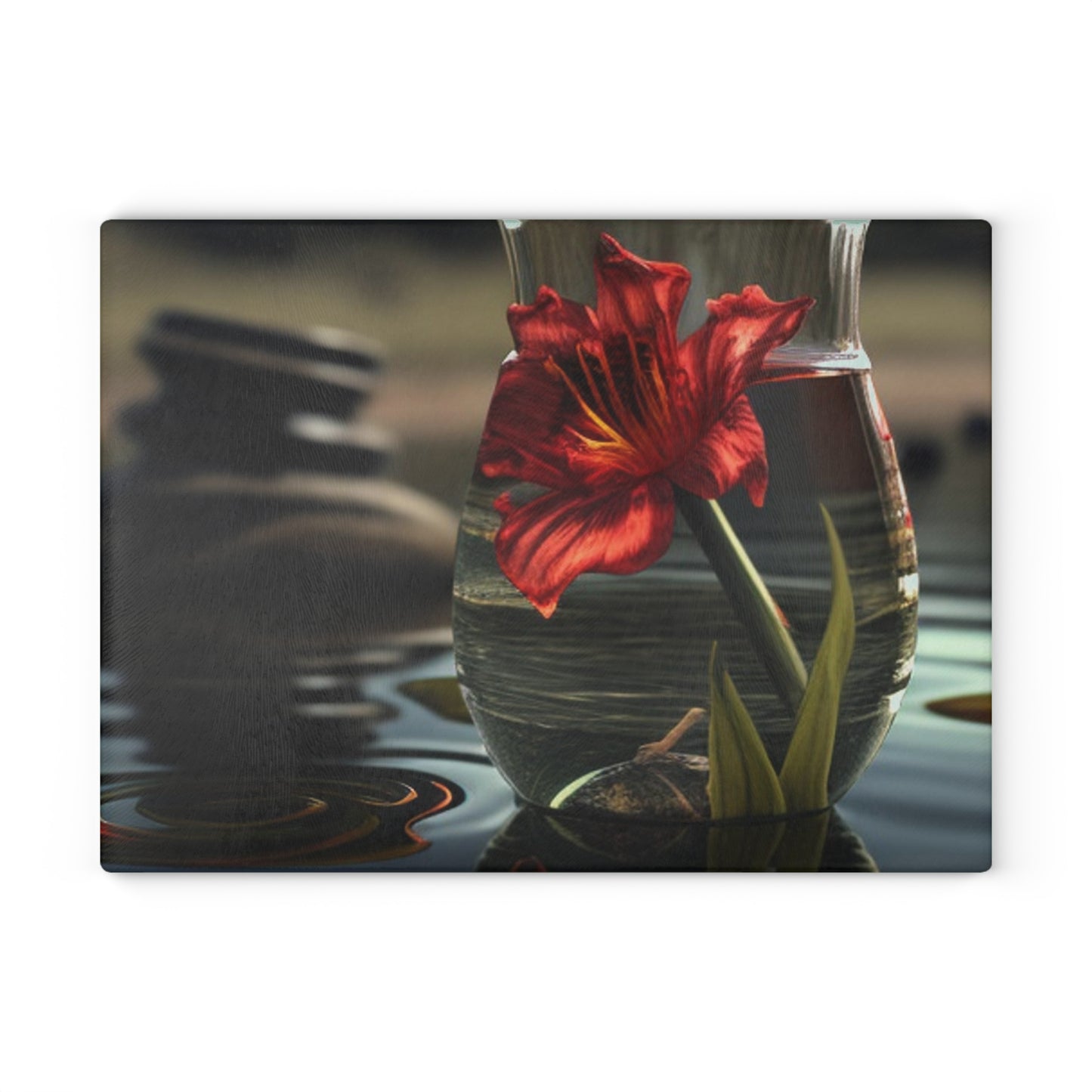 Glass Cutting Board Red Lily in a Glass vase 4