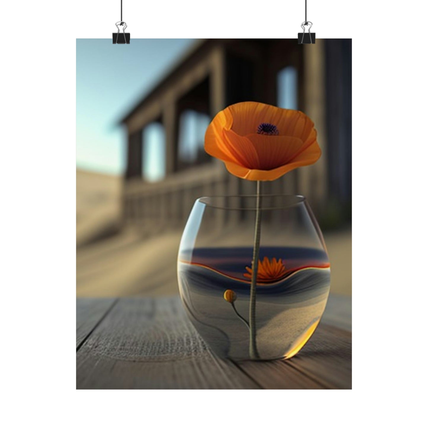 Premium Matte Vertical Posters Poppy in a Glass Vase 4