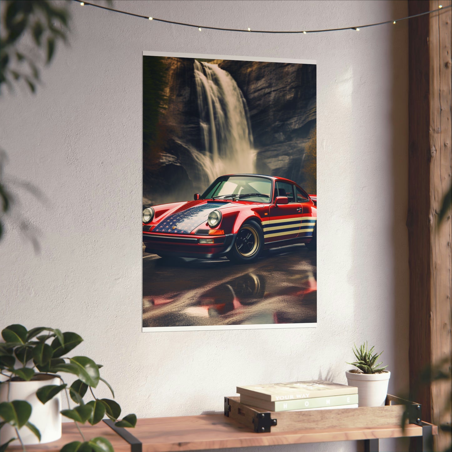 Premium Matte Vertical Posters American Flag Porsche Abstract 1