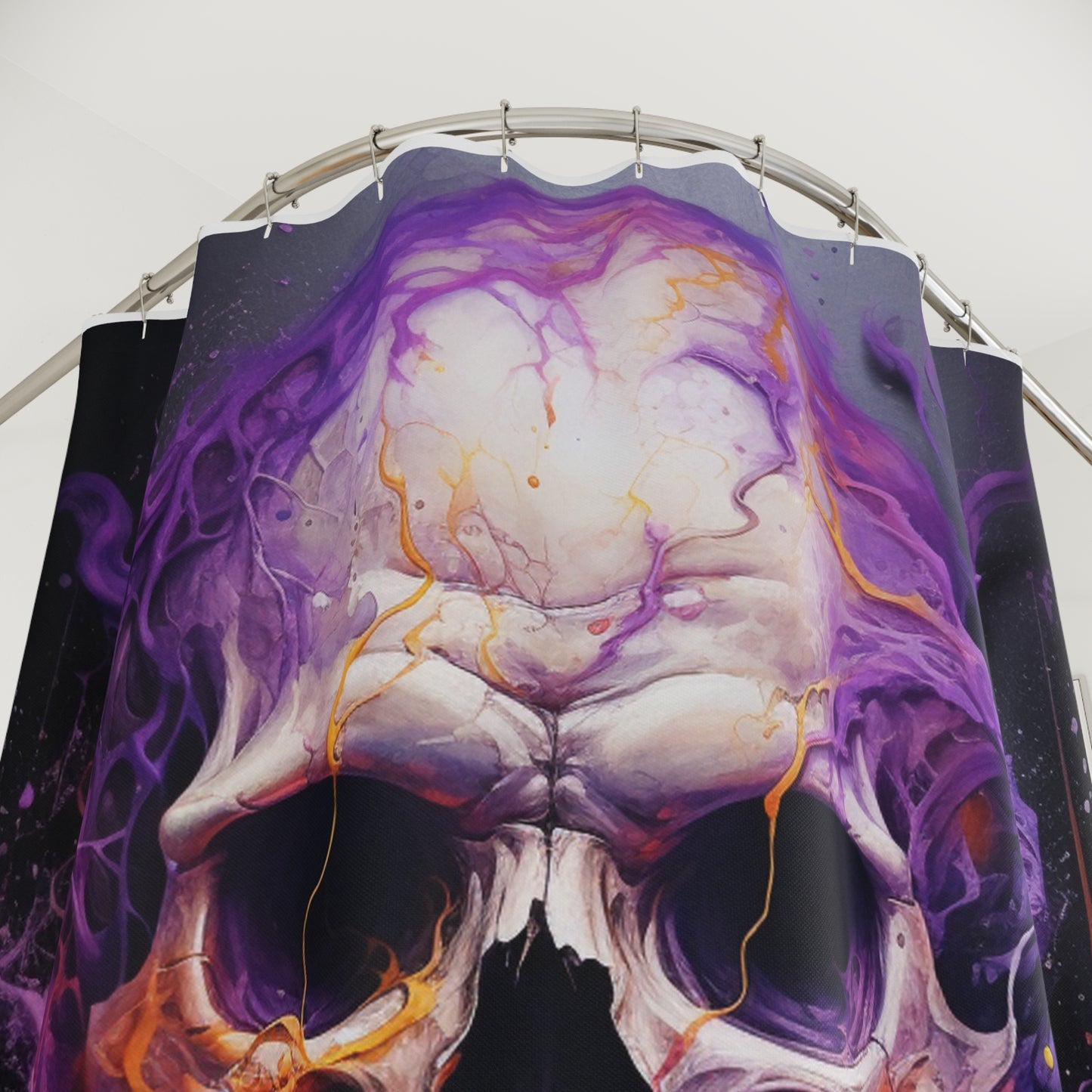 Polyester Shower Curtain Skull Flames 2