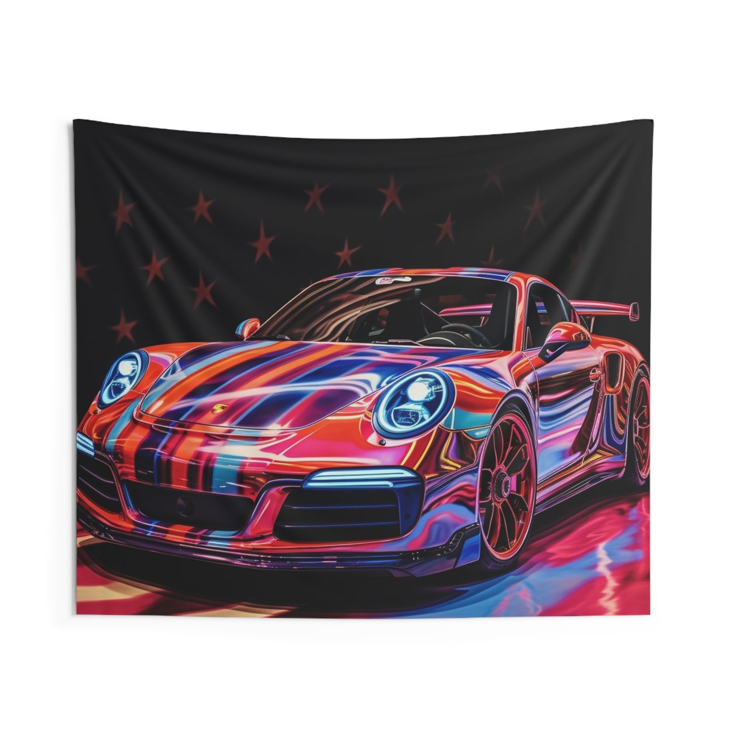 Indoor Wall Tapestries American Flag Colored Porsche 4