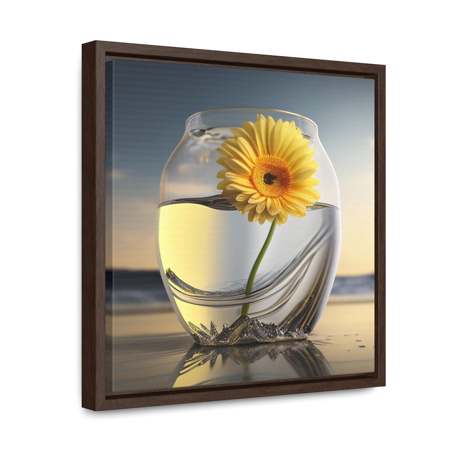 Gallery Canvas Wraps, Square Frame yello Gerbera glass 1