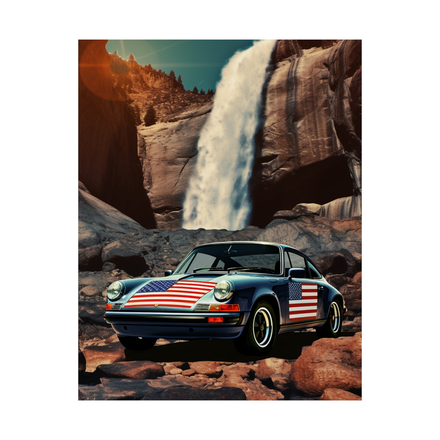 Premium Matte Vertical Posters American Flag Porsche Abstract 2