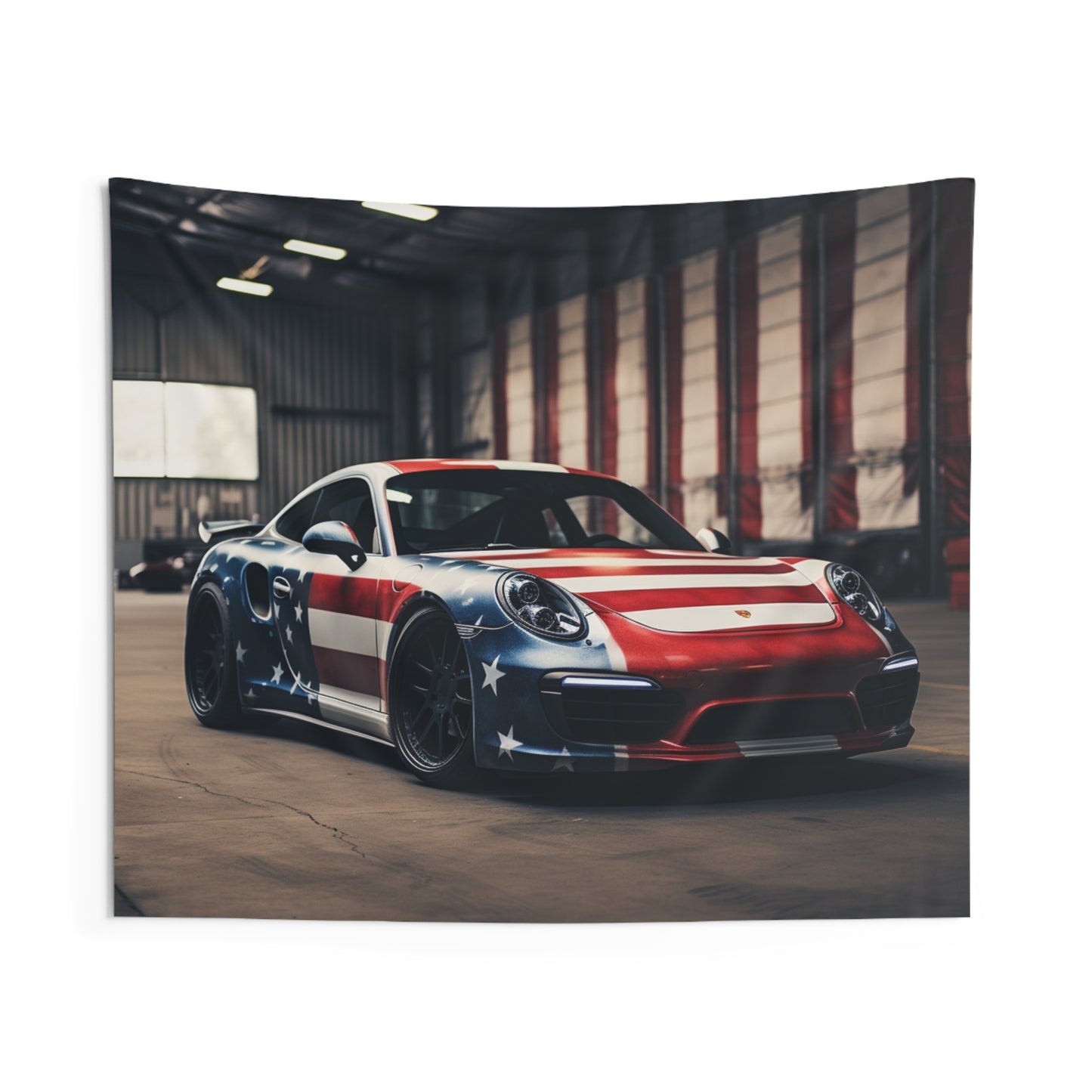 Indoor Wall Tapestries American Flag Porsche 2