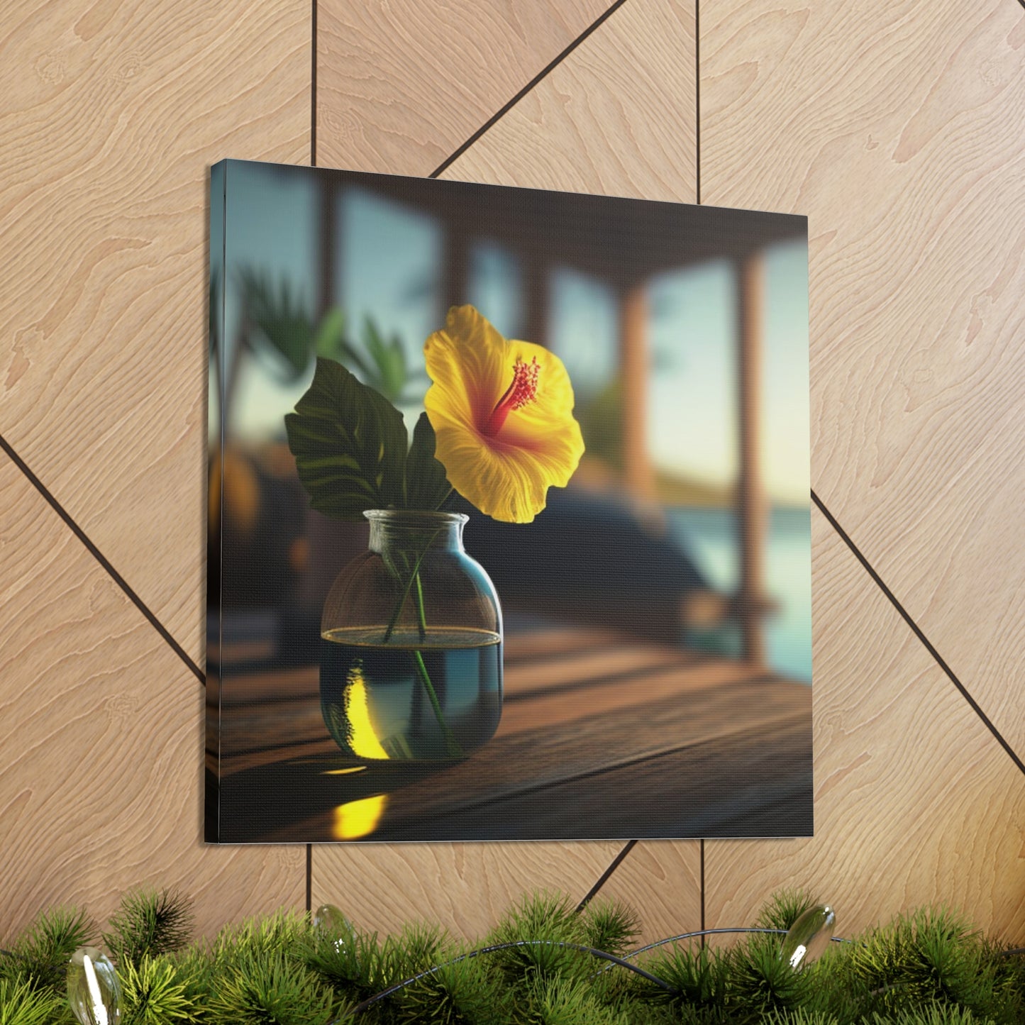 Canvas Gallery Wraps Yellow Hibiscus Wood 2