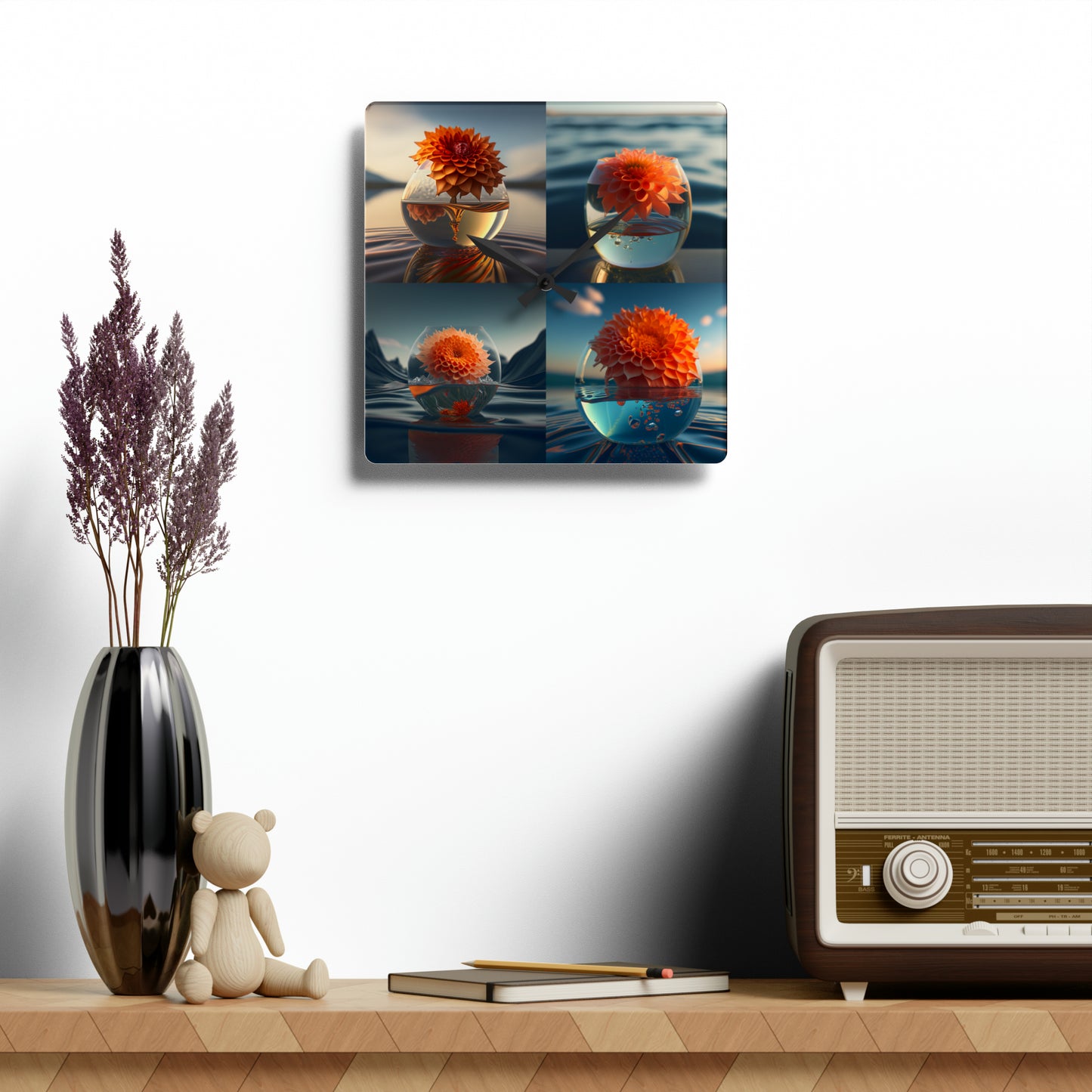 Acrylic Wall Clock Dahlia Orange 5