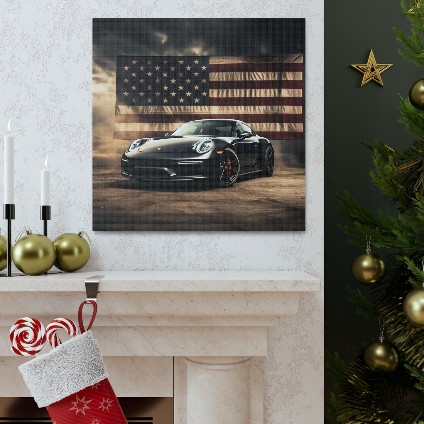 Canvas Gallery Wraps American Flag Background Porsche 4
