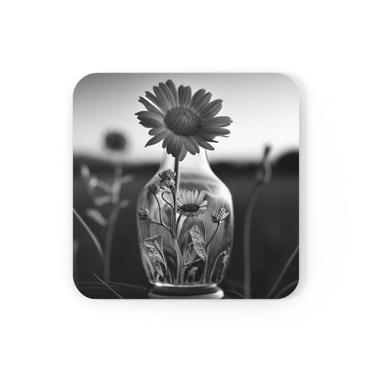 Corkwood Coaster Set Yellw Sunflower in a vase 2