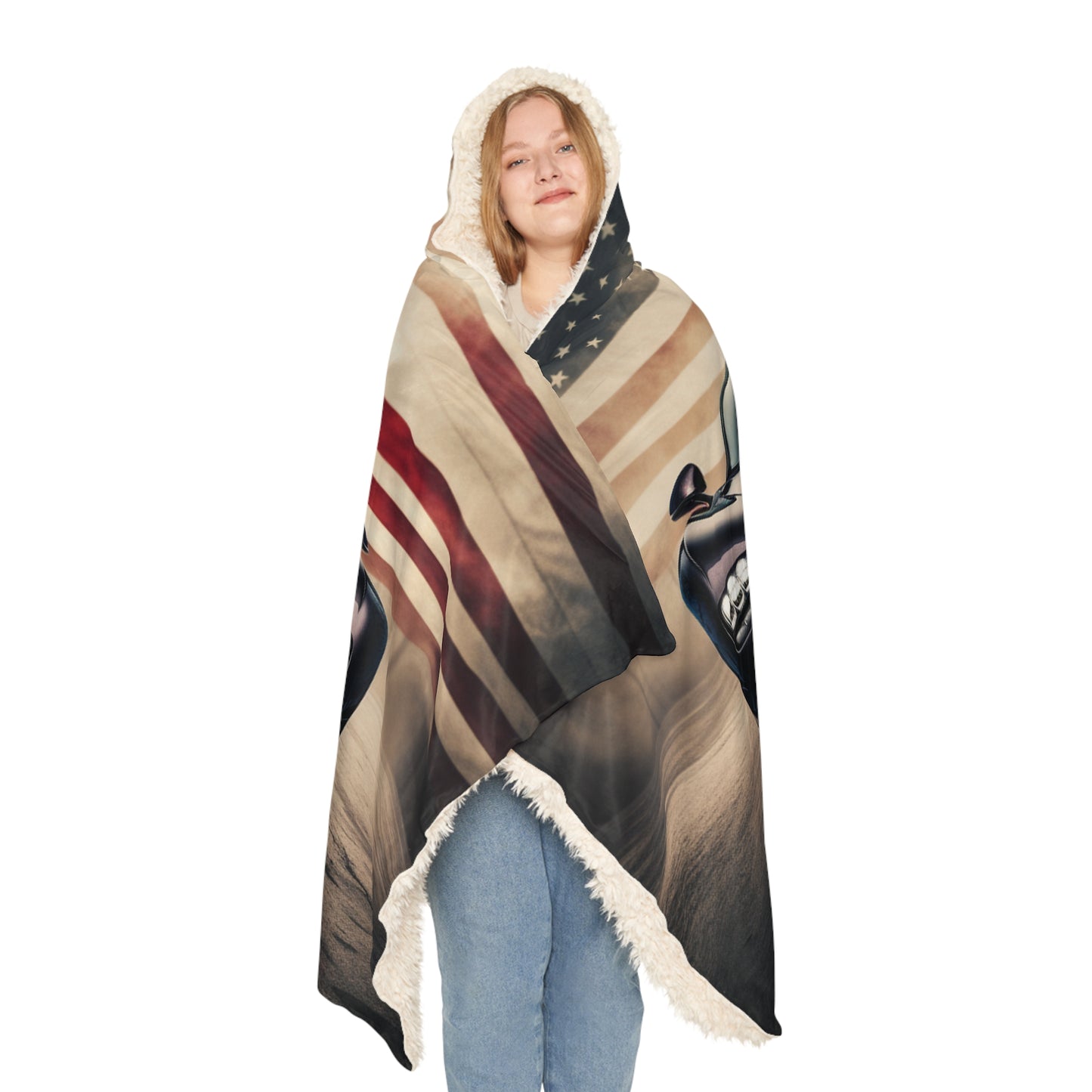 Snuggle Hooded Blanket American Flag Background Bugatti 2