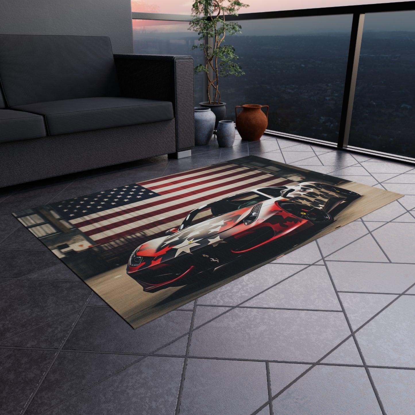 Outdoor Rug  American Flag Farrari 1