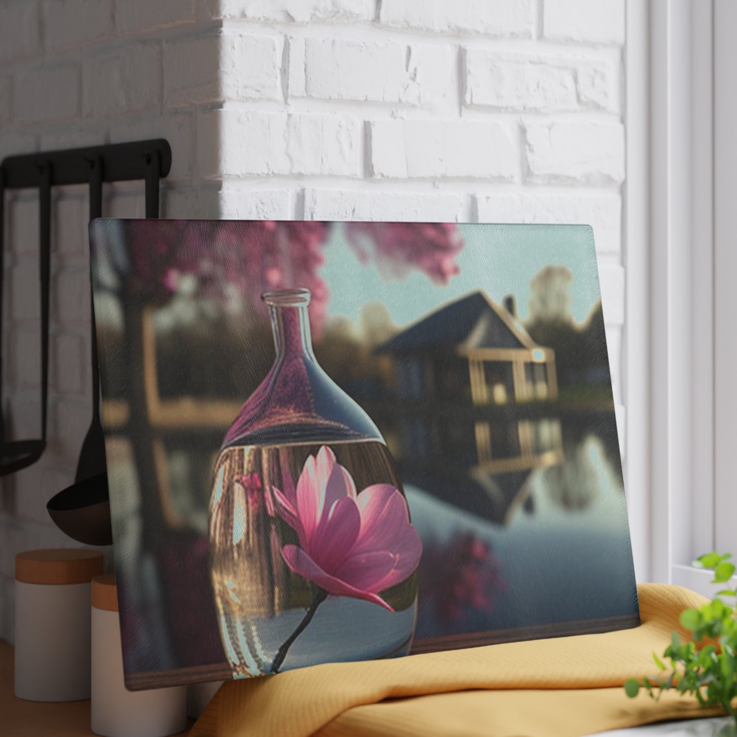 Glass Cutting Board Magnolia in a Glass vase 2