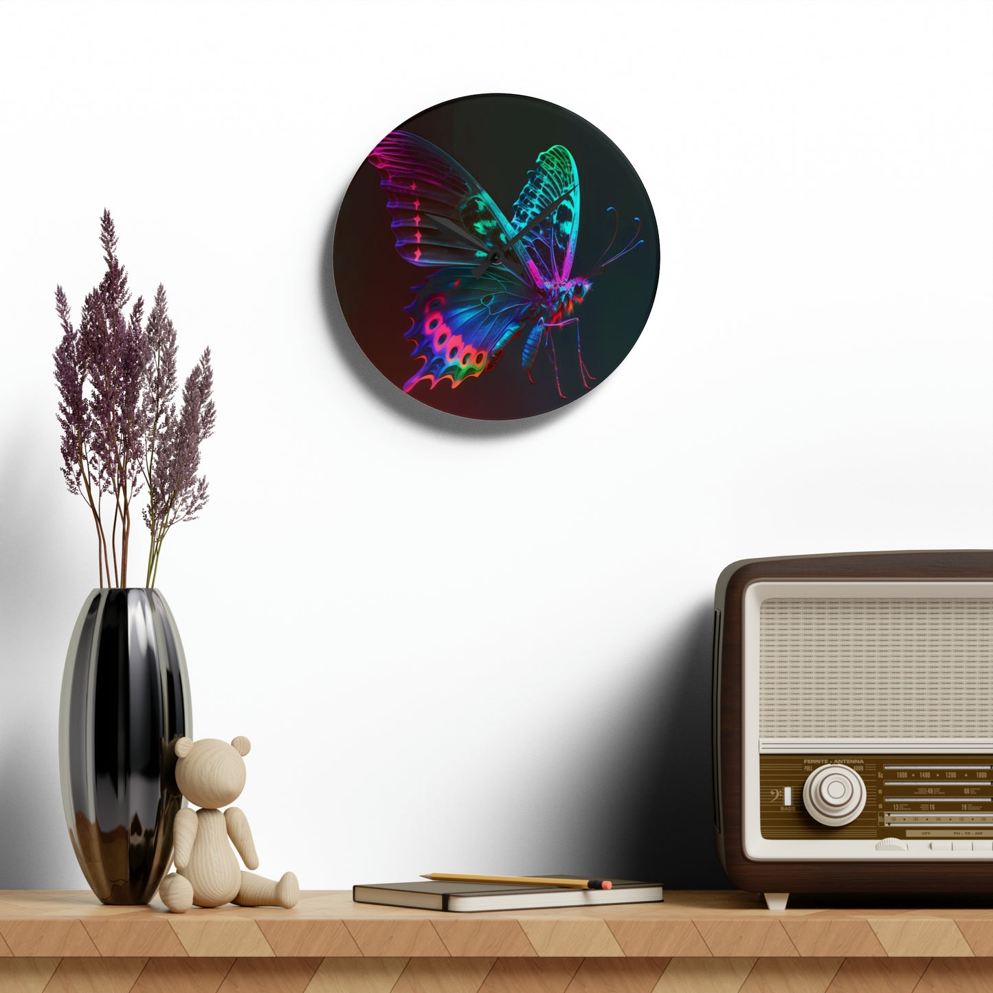 Acrylic Wall Clock Raw Hyper Color Butterfly 1