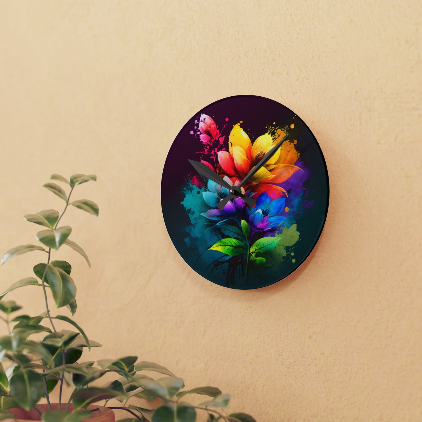 Acrylic Wall Clock Bright Spring Flowers 3