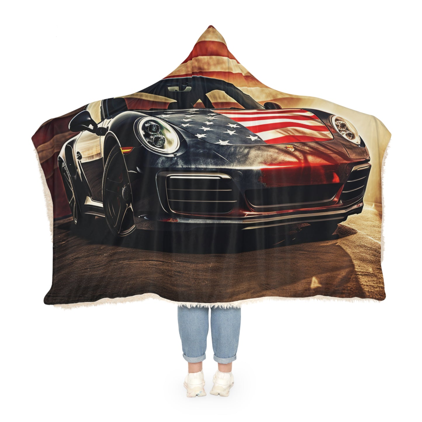 Snuggle Hooded Blanket Abstract American Flag Background Porsche 1