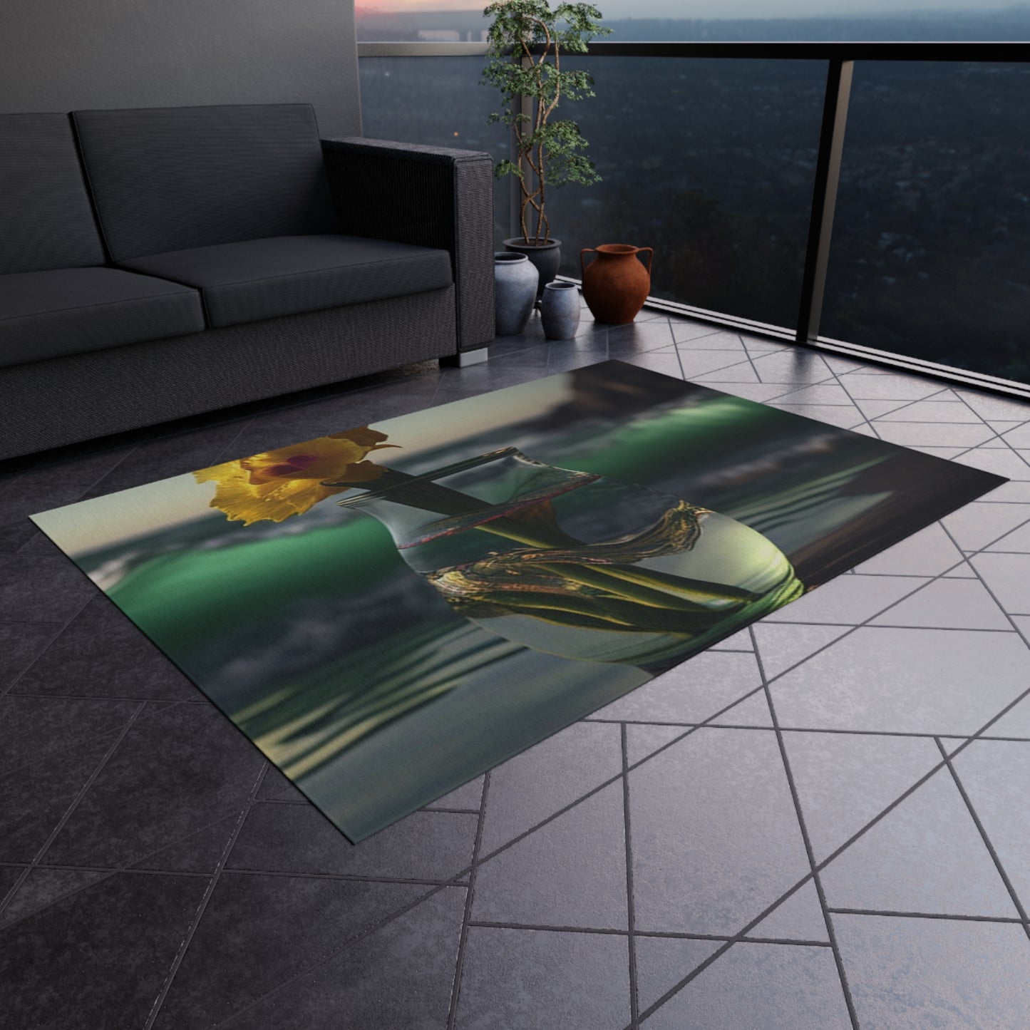 Outdoor Rug  Yellow Gladiolus glass 1