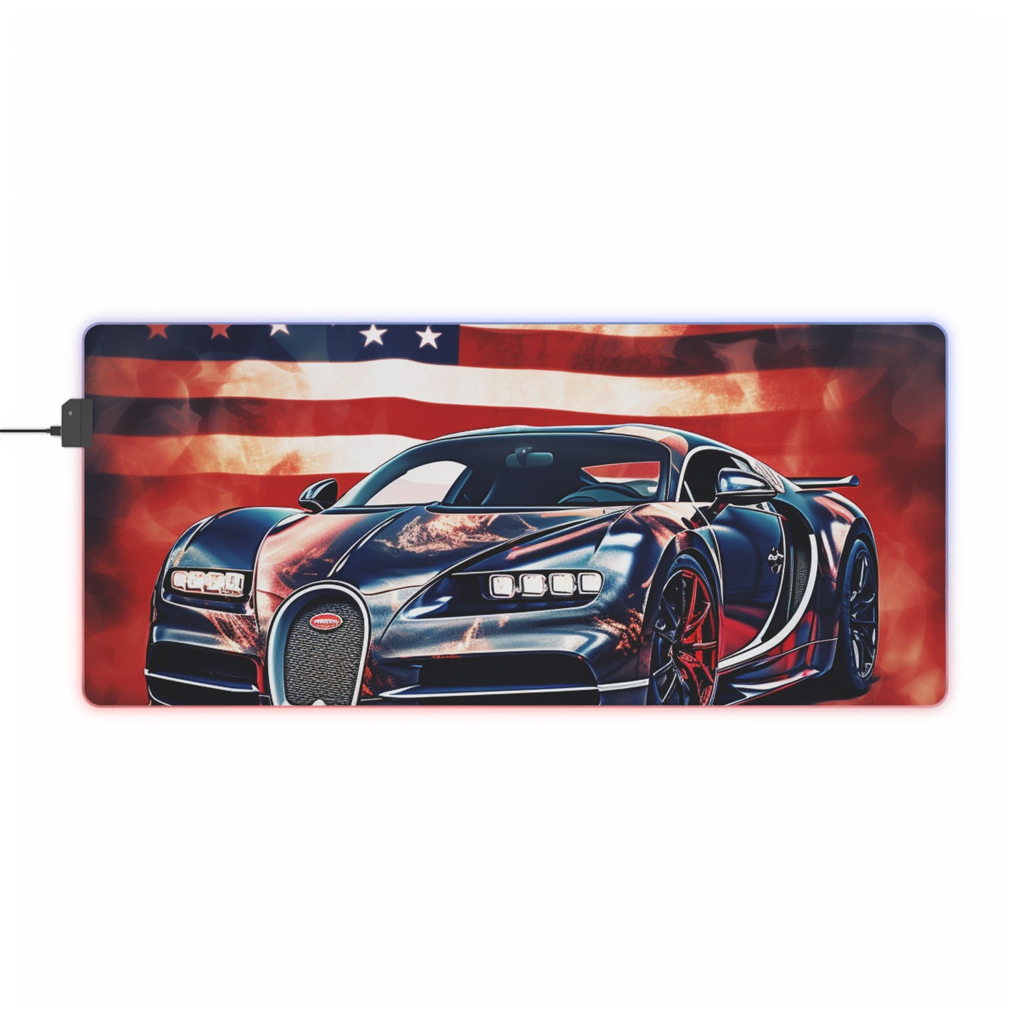 LED Gaming Mouse Pad Abstract American Flag Background Bugatti 4