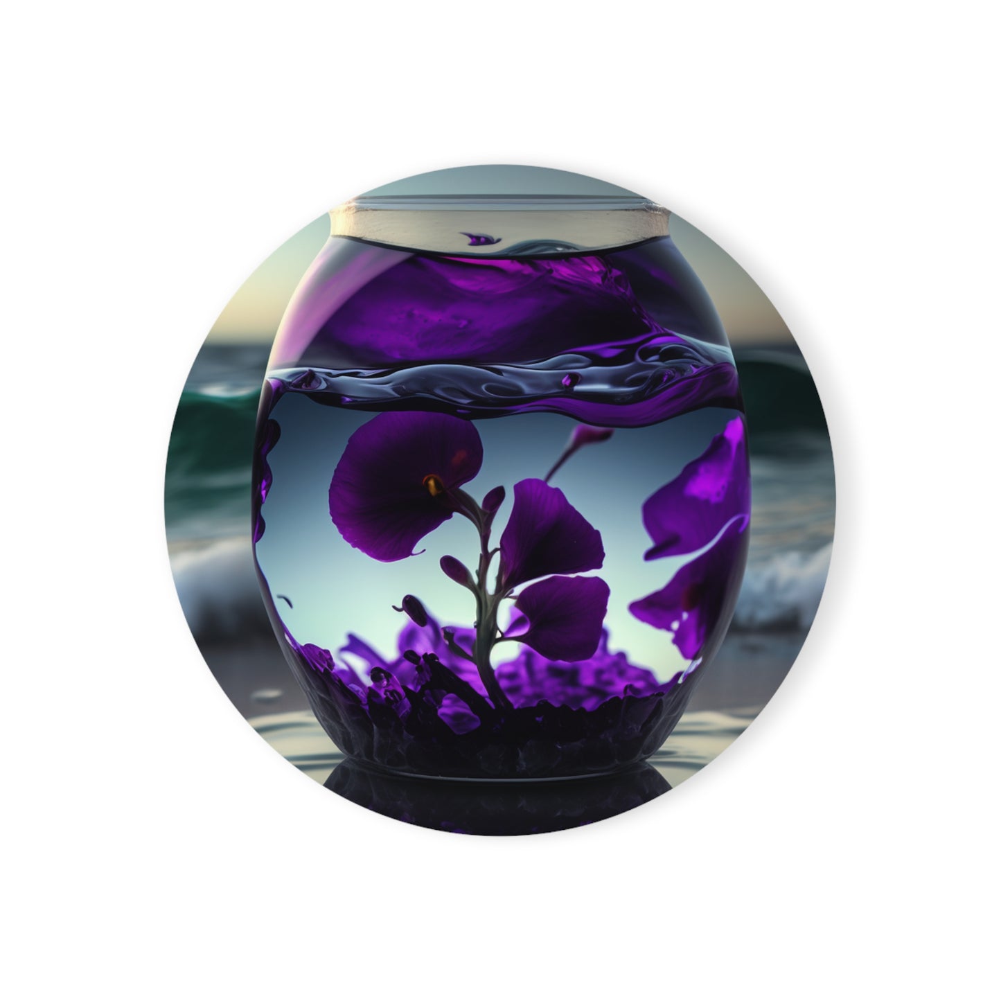 Cork Back Coaster Purple Sweet pea in a vase 4