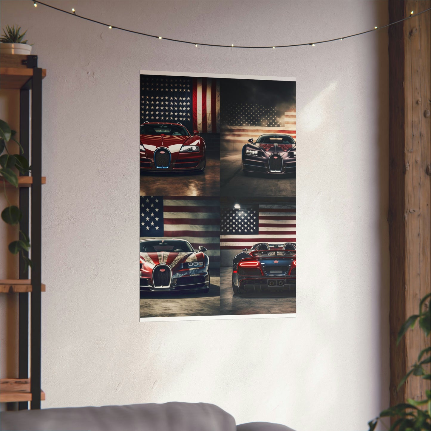 Premium Matte Vertical Posters American Flag Background Bugatti 5