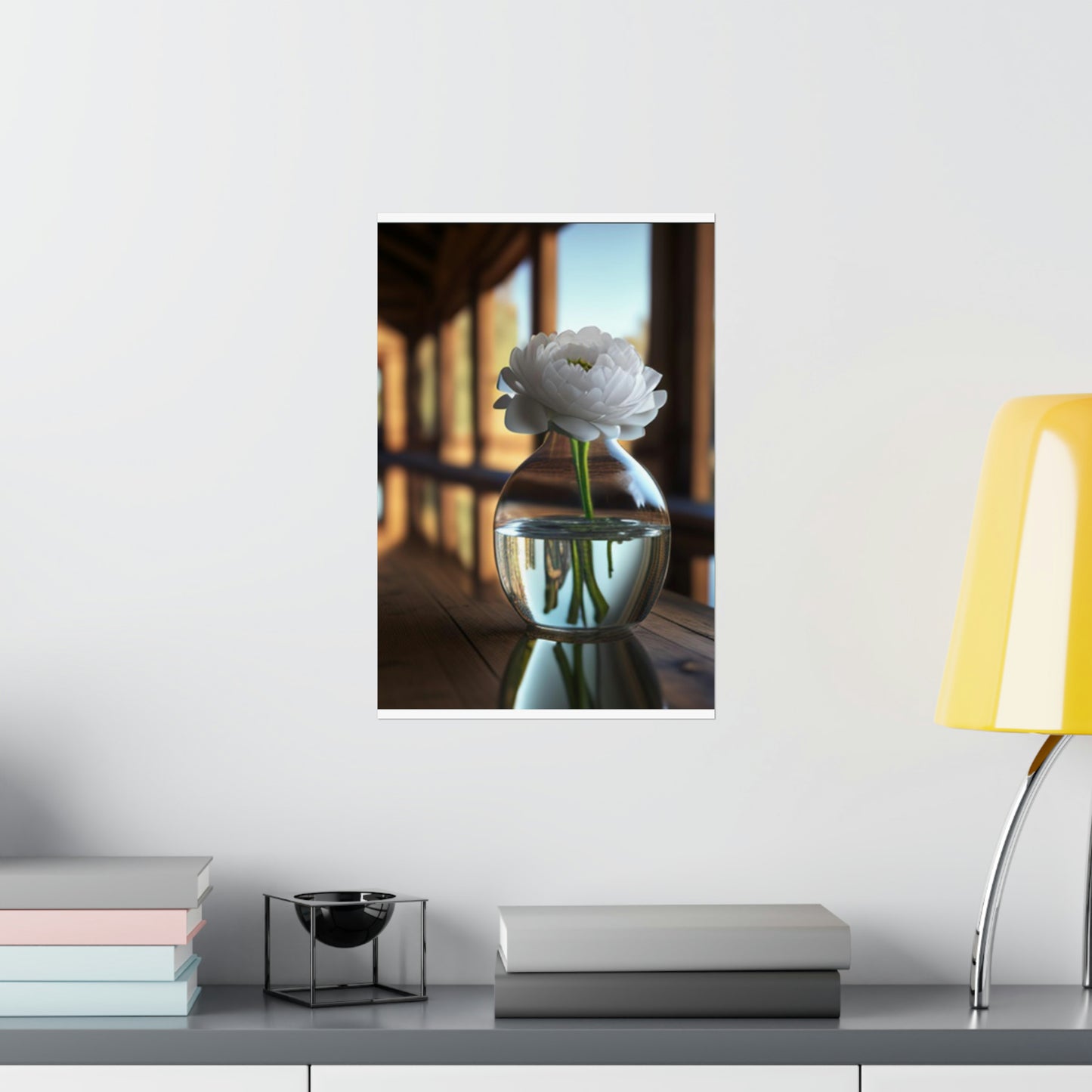 Premium Matte Vertical Posters White Peony glass vase 3