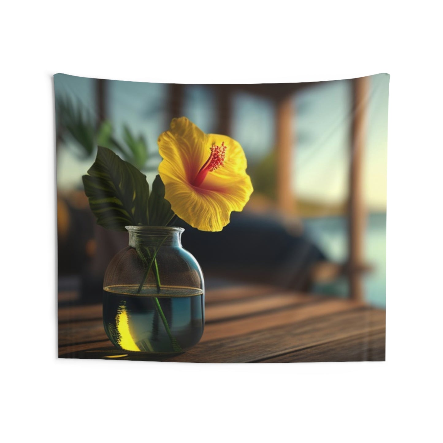 Indoor Wall Tapestries Yellow Hibiscus Wood 2
