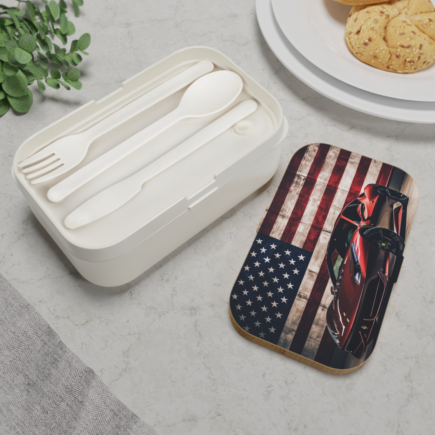 Bento Lunch Box American Flag Background Ferrari 4