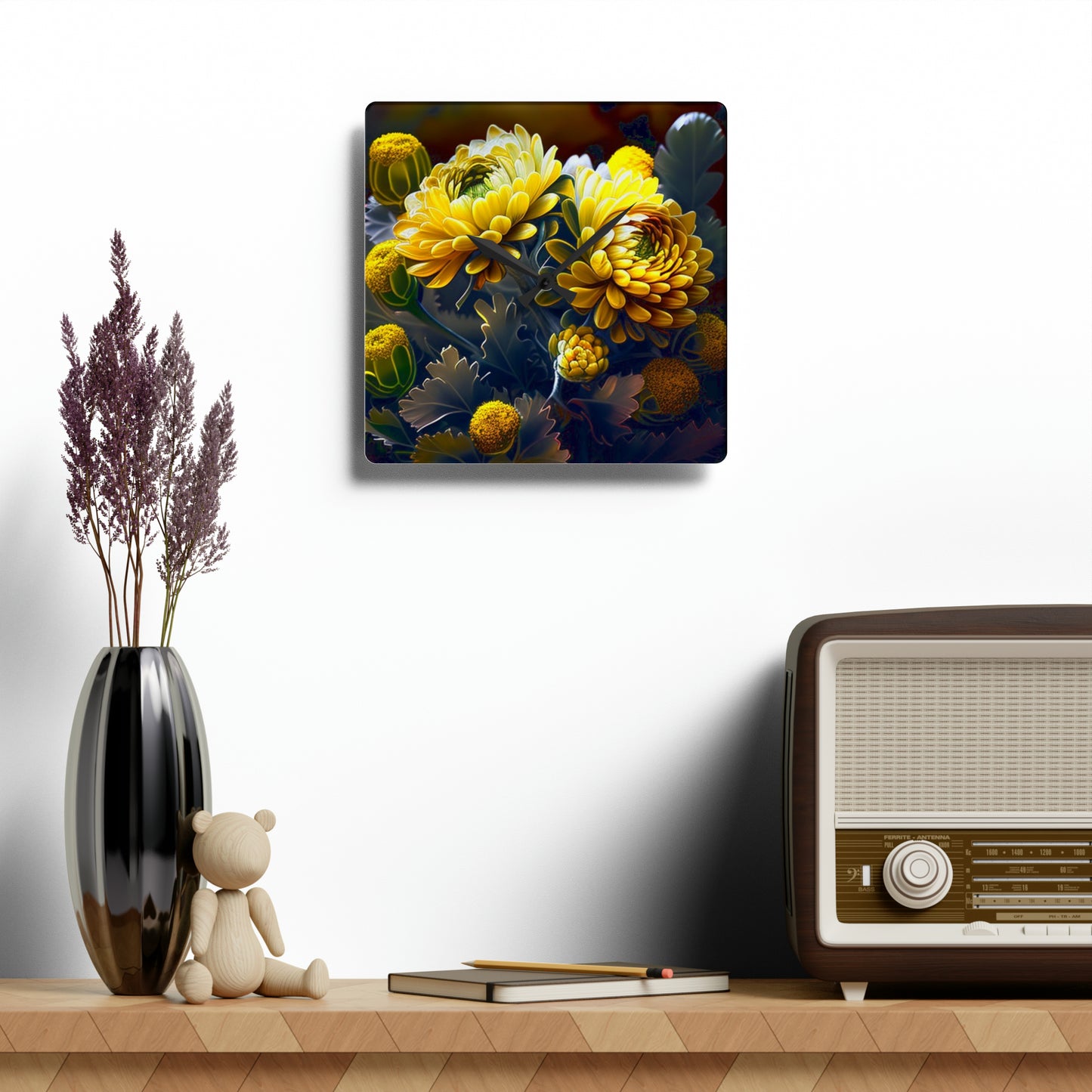 Acrylic Wall Clock Yellow Hermosas Flores Amarillas 3