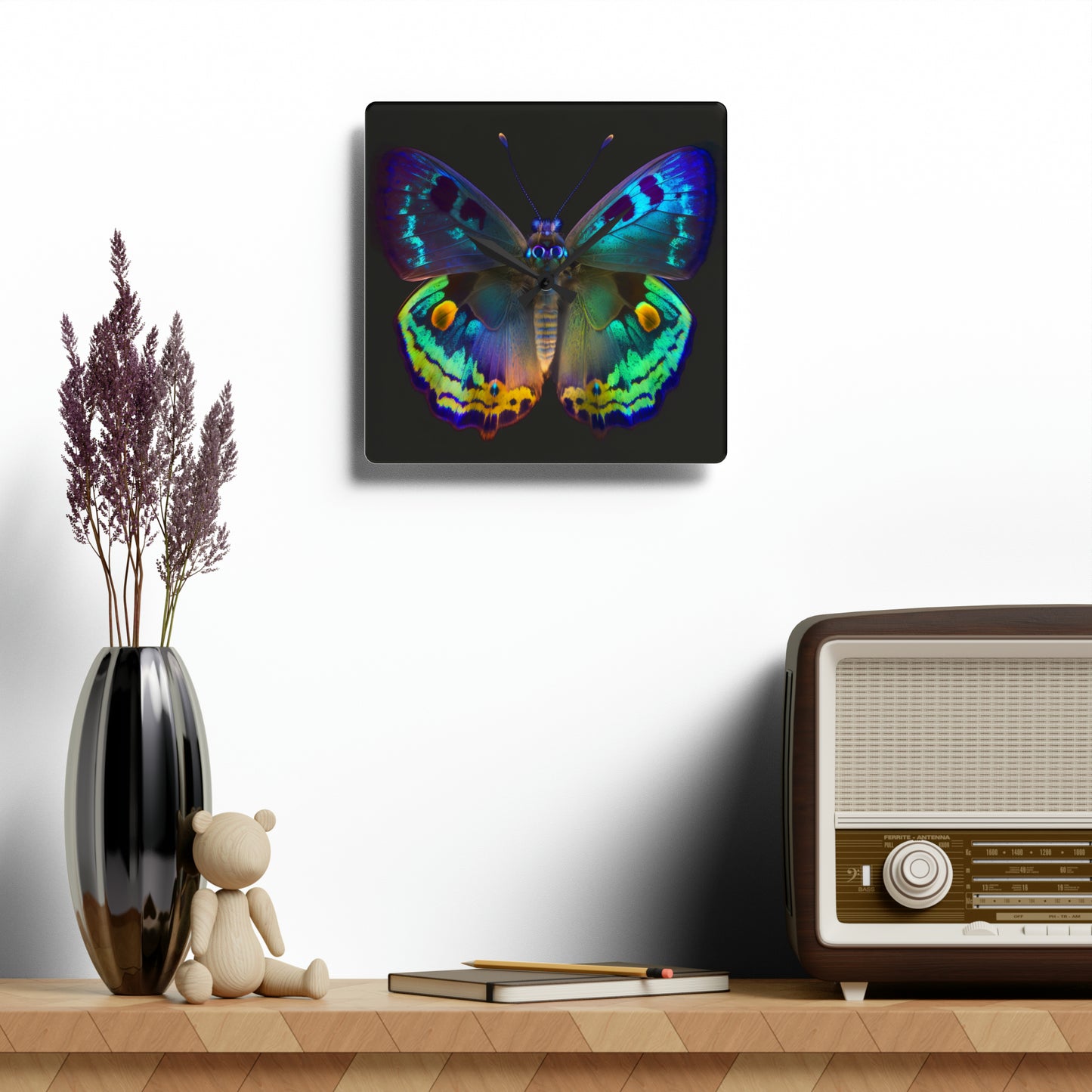 Acrylic Wall Clock Neon Hue Butterfly 4