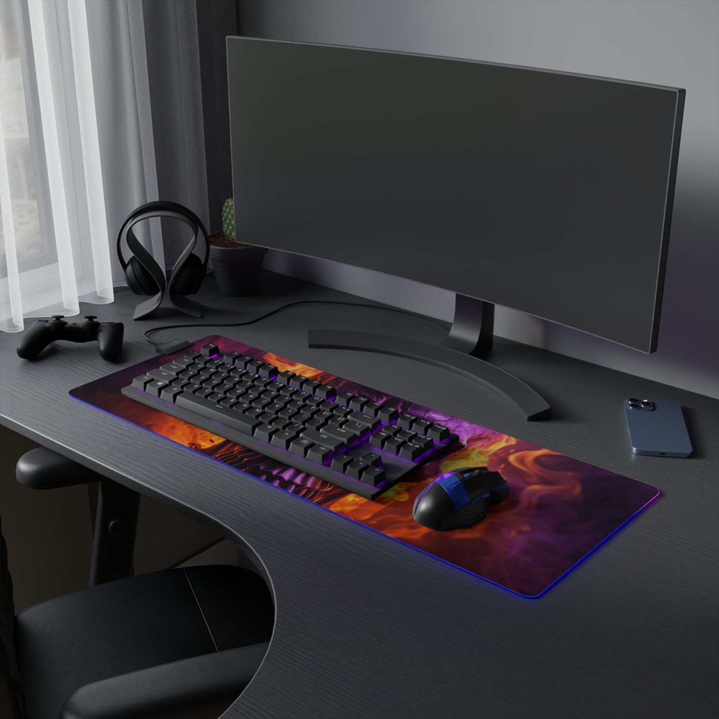 LED Gaming Mouse Pad Skull Flames 3