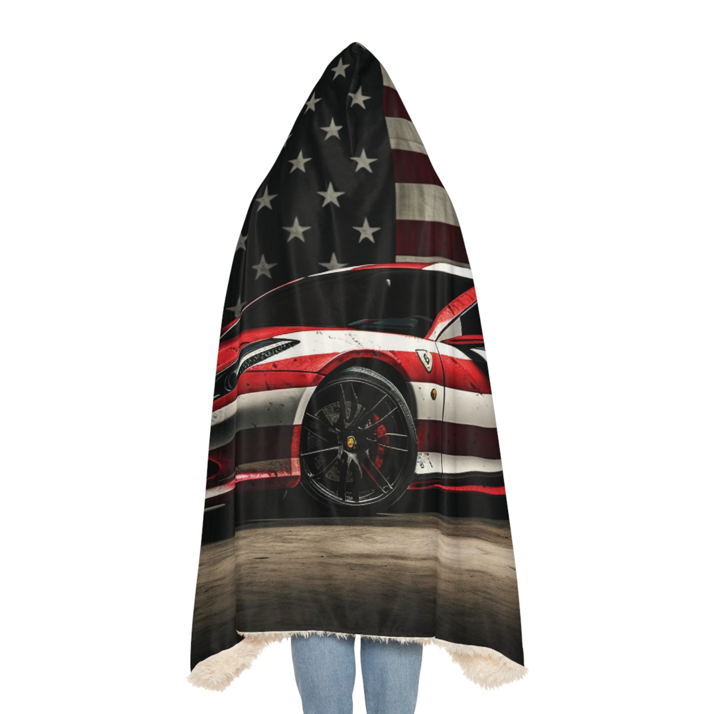 Snuggle Hooded Blanket American Flag Background Ferrari 1