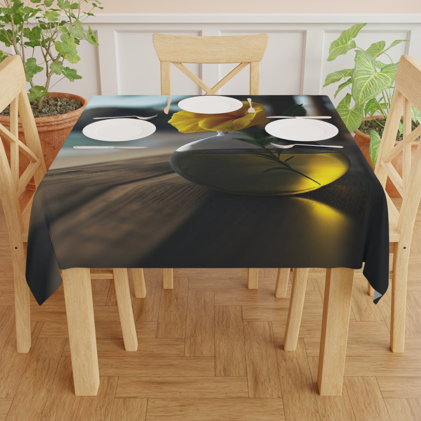 Tablecloth Yellow Hibiscus Wood 3