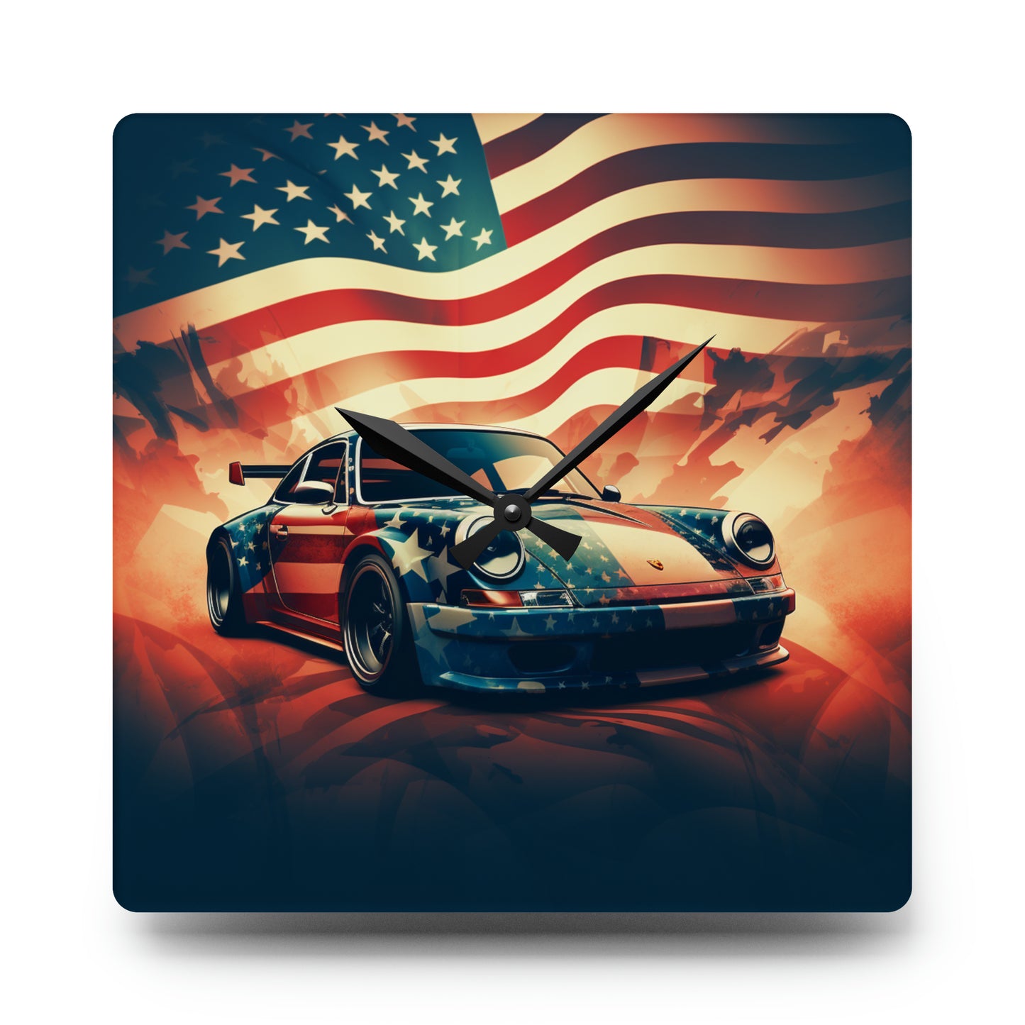 Acrylic Wall Clock Abstract American Flag Background Porsche 4