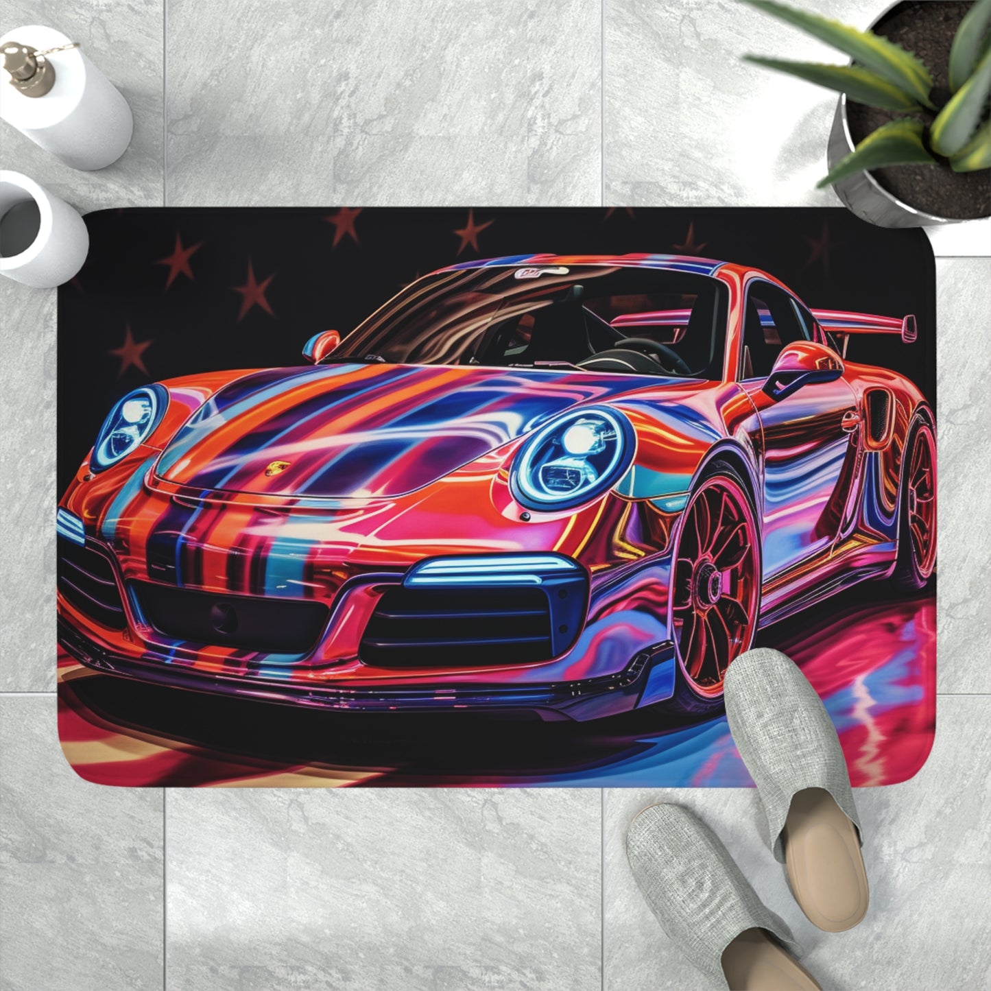 Memory Foam Bath Mat Macro American Flag Porsche 4