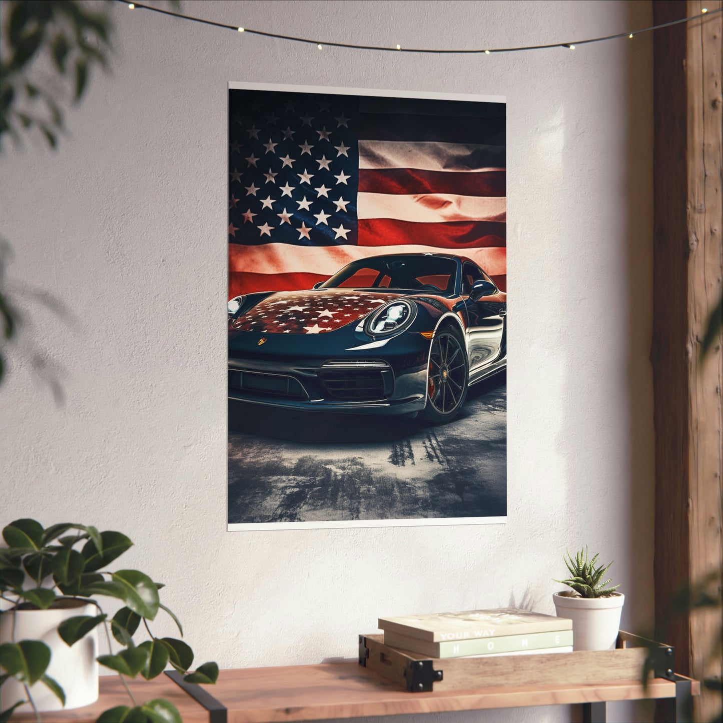 Premium Matte Vertical Posters Abstract American Flag Background Porsche 2