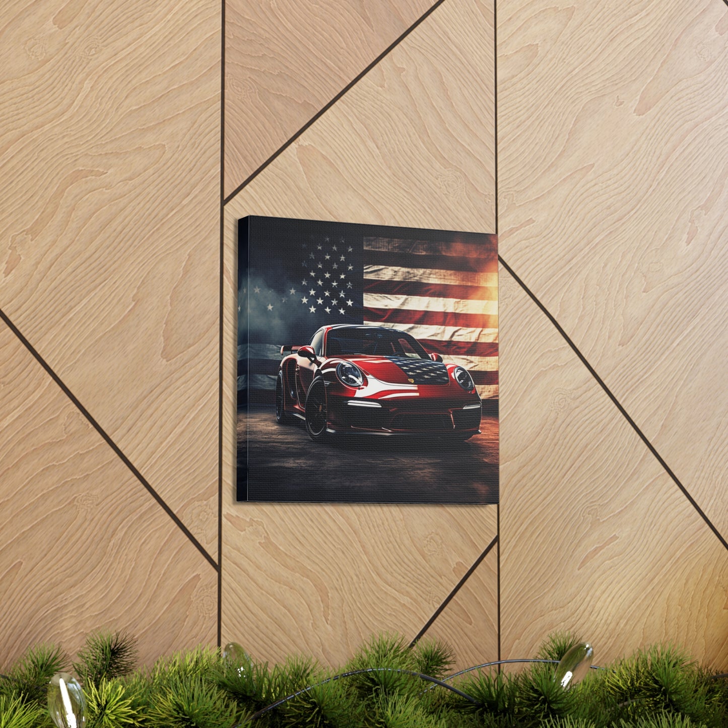 Canvas Gallery Wraps American Flag Background Porsche 2