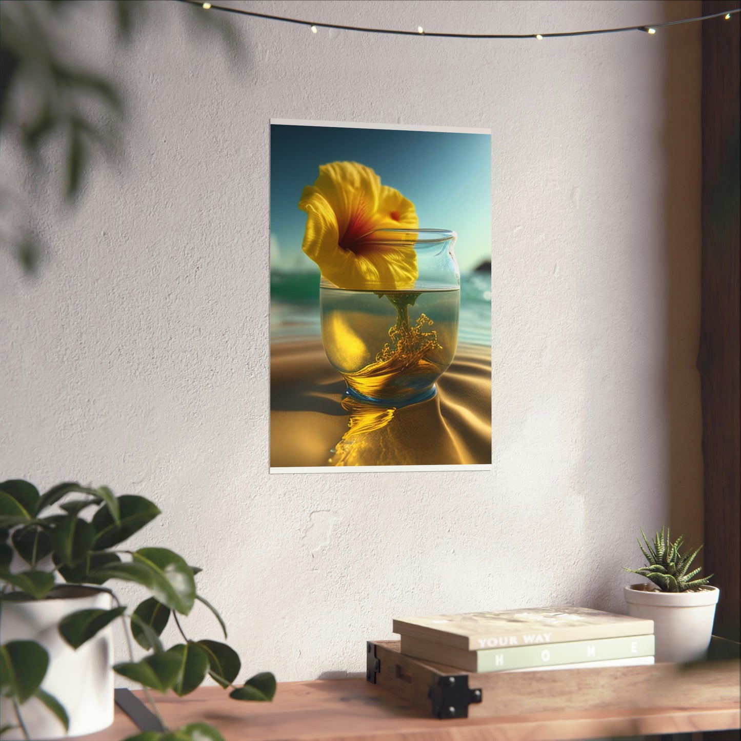 Premium Matte Vertical Posters Yellow Hibiscus glass 1