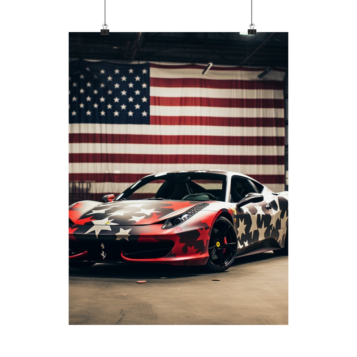 Premium Matte Vertical Posters American Flag Farrari 1