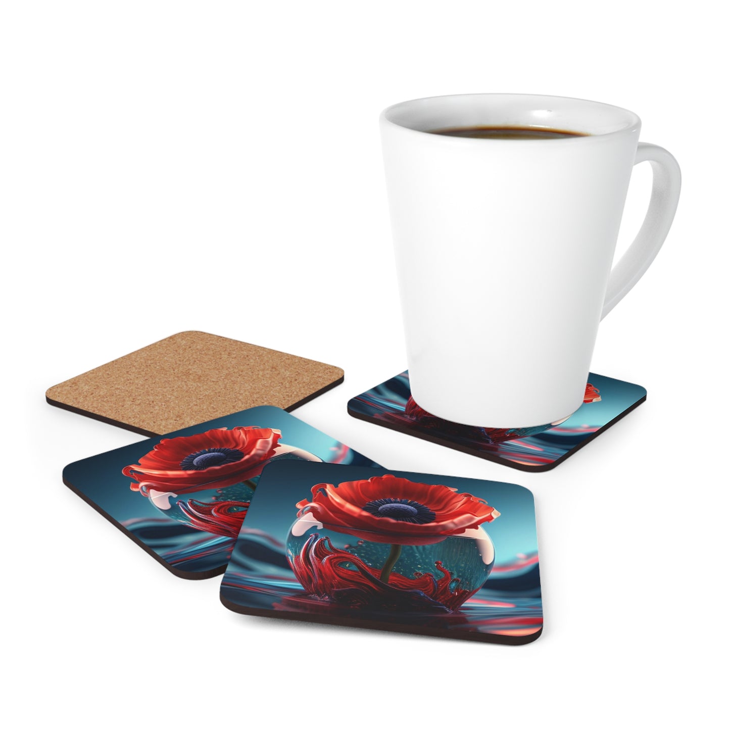 Corkwood Coaster Set Red Anemone in a Vase 2