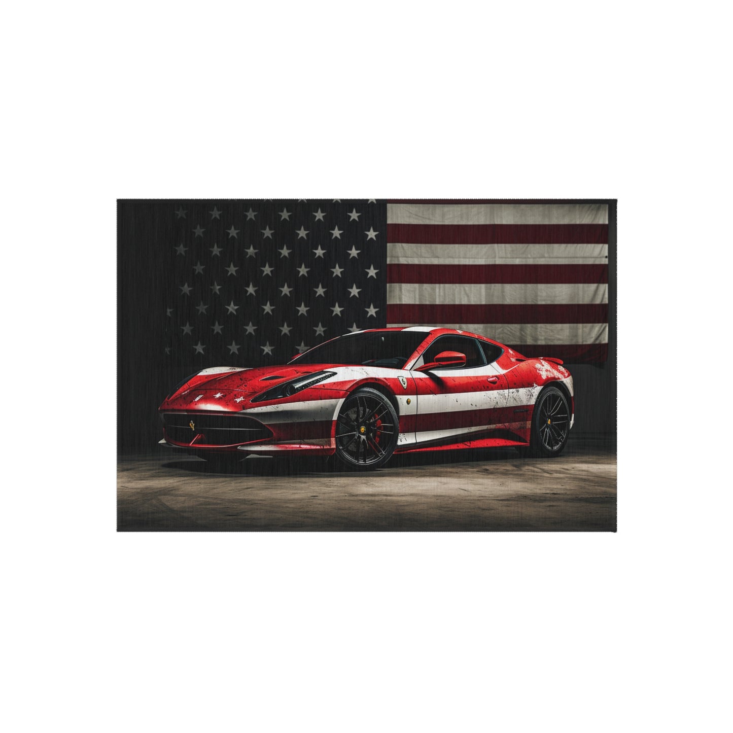 Outdoor Rug  American Flag Background Ferrari 1