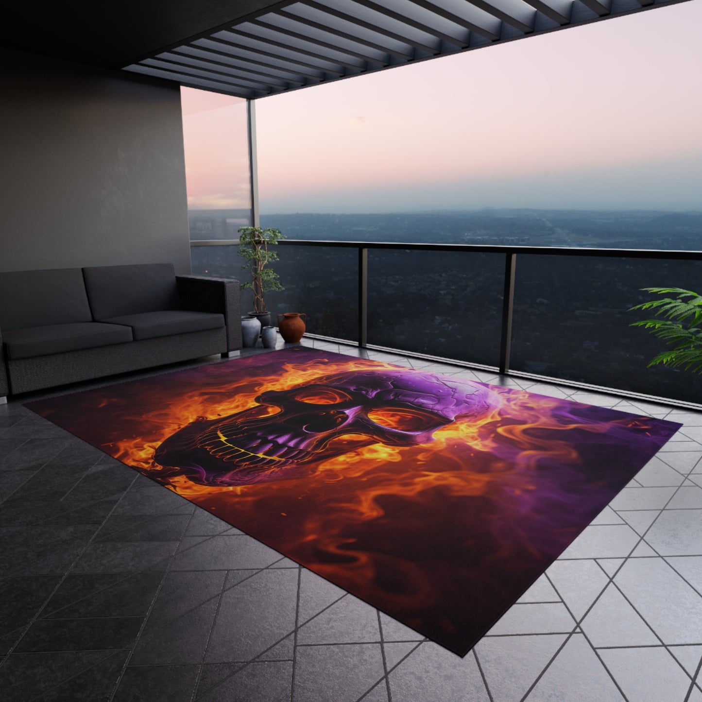 Outdoor Rug  Skull Flames 3