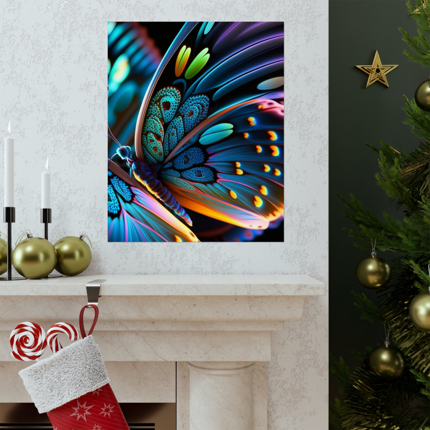 Premium Matte Vertical Posters Neon Butterfly Macro 2