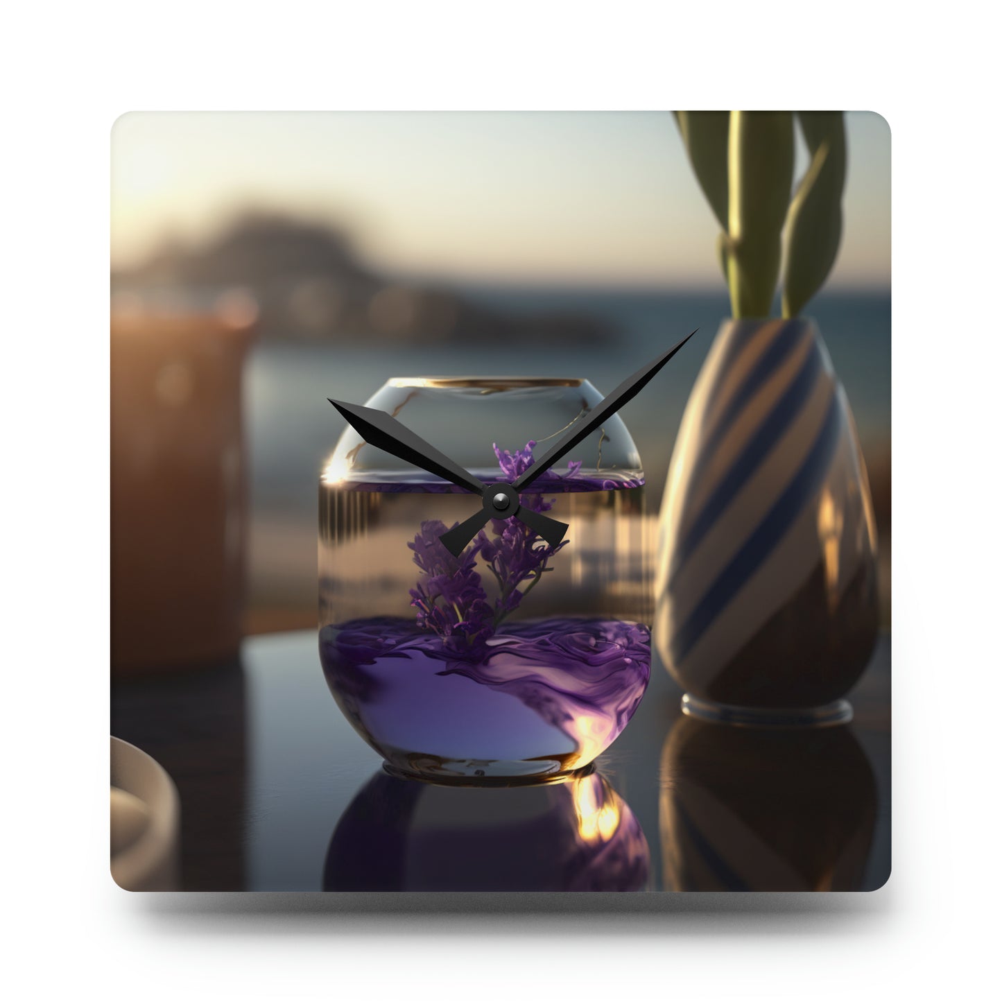 Acrylic Wall Clock Lavender in a vase 1