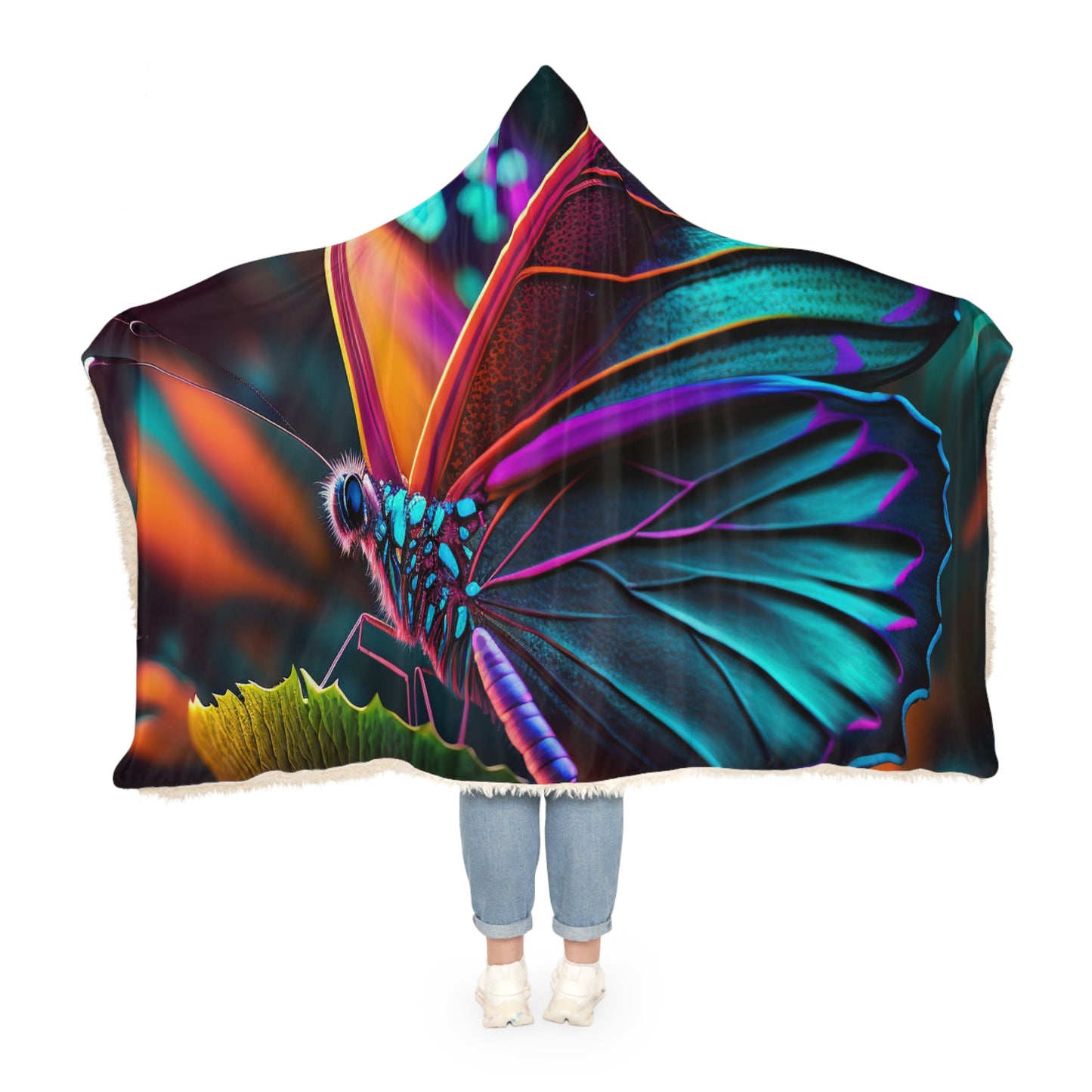 Snuggle Hooded Blanket Neon Butterfly Macro 1