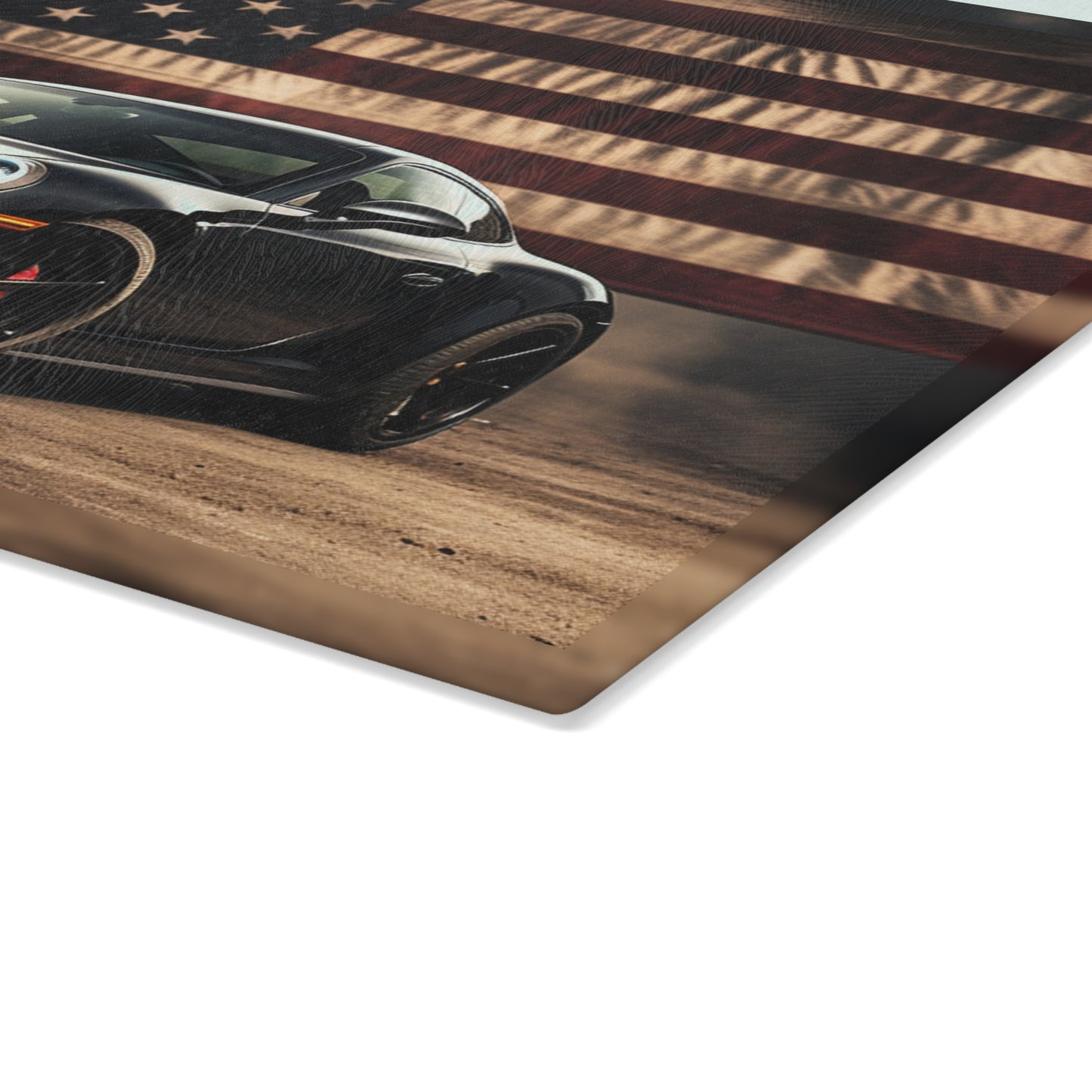 Glass Cutting Board American Flag Background Porsche 4